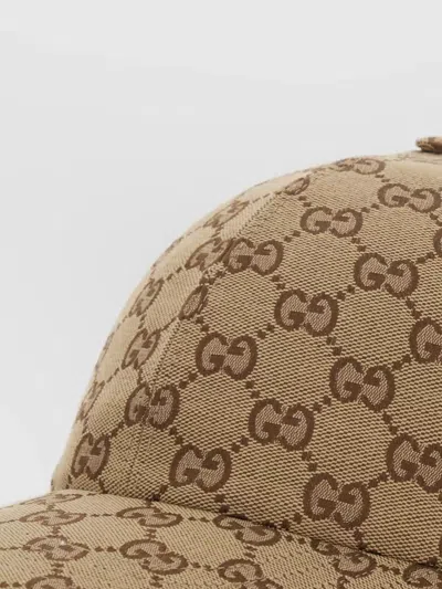 Gucci Women Beige Baseball Hat With Curved Brim And All-over Gg Motif In Fabric Woman In Brown