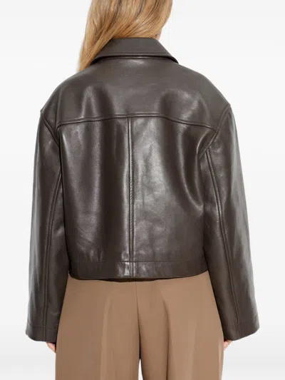 Studio Nicholson Hain Leather Jacket Collared Cropped Design In Brown