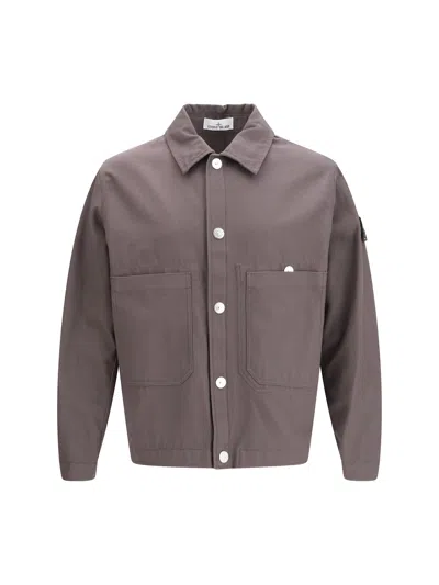 Stone Island Buttoned Patch Jacket In Gray