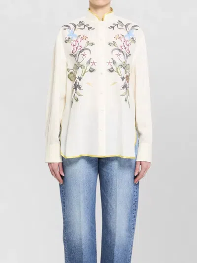 Valentino Garavani Floral Embroidery Shirt Shirt And Blouse Beige In Brown