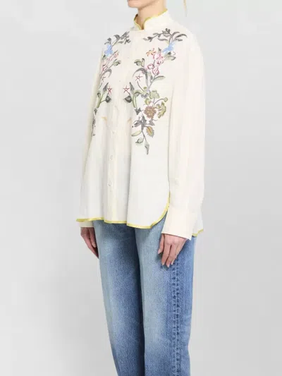 Valentino Garavani Floral Embroidery Shirt Shirt And Blouse Beige In Brown