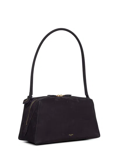 Alaïa Le Bouledogue Bowling Shoulder Bag In Nubuck Leather In Black