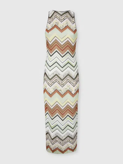 Missoni Ärmelloses Langkleid Aus Baumwolle Und Viskose Mit Fischgrätmuster In Multi