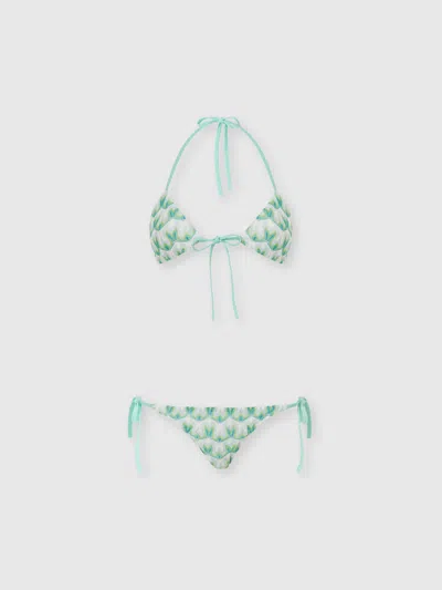 Missoni Triangle Bikini In Viscose With Floral Motif In Green