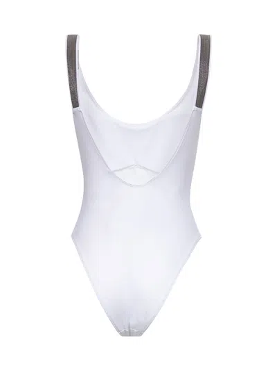 Brunello Cucinelli White Techno Jersey Precious Details One-piece Swimsuit In White