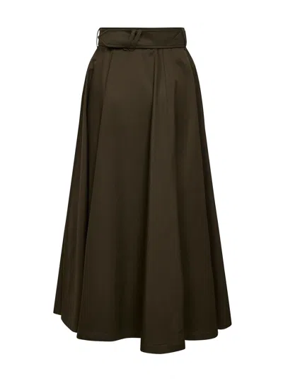 Burberry Women Juniper Green Gabardine Midi Trench Skirt In Brown