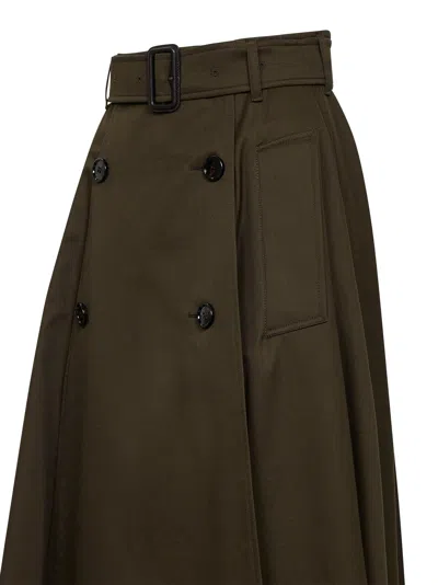 Burberry Women Juniper Green Gabardine Midi Trench Skirt In Brown