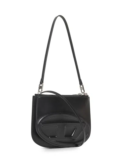 Diesel Twin-double-pouch Embossed-leather Shoulder Bag In Black