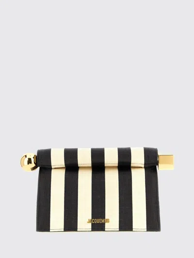 Jacquemus Striped Patchwork Raffia Fold-over Clutch In Red