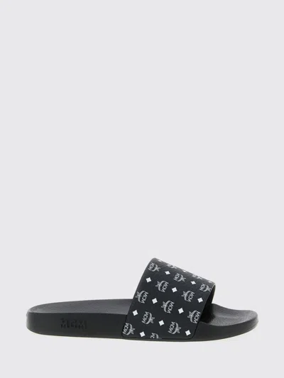 Mcm Monogram Print Rubber Slides In Black
