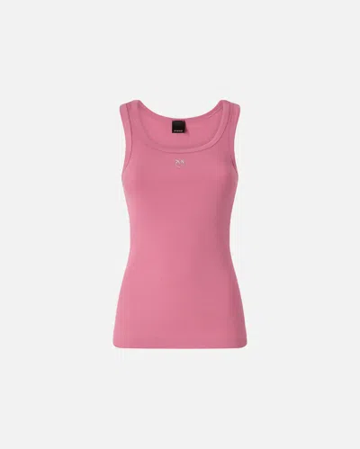 Pinko Ribbed Tank Top With Love Birds Logo In Pink