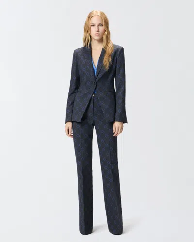 Pinko Geometric-print Single-breasted Jacket In Blue