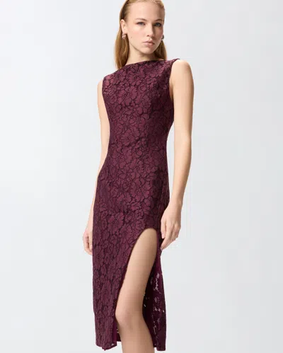 Pinko Strapless Dress Knee Length Lace Slit In Red