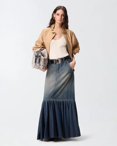 Pinko Belted Waist Mini Skirt Contrast Stitching In Blue