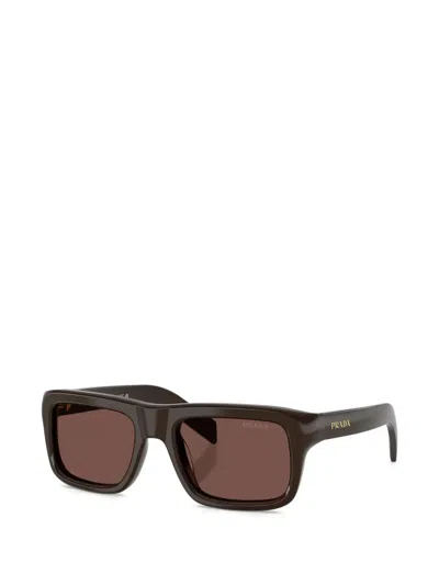 Prada Cigar Acetate Rectangular Sunglasses In Burgundy