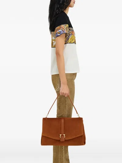 Ferragamo Suede With Gancini Hardware Shoulder Bag In Red