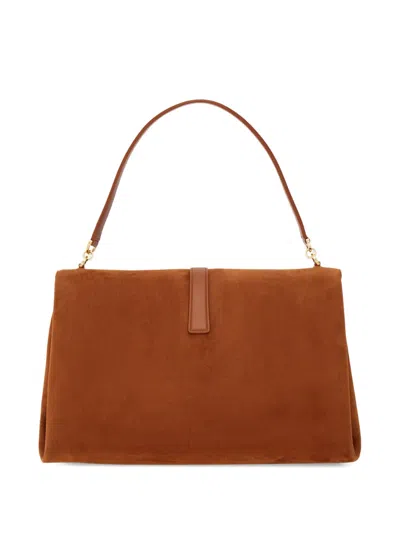 Ferragamo Suede With Gancini Hardware Shoulder Bag In Red