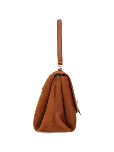 Ferragamo Suede With Gancini Hardware Shoulder Bag In Red
