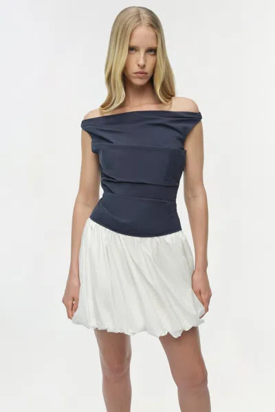 Simkhai Multicolor Salina Mini Dress With Boat Neckline And Bubble Skirt In Cotton Blend Woman In Blue