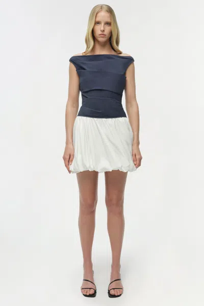 Simkhai Multicolor Salina Mini Dress With Boat Neckline And Bubble Skirt In Cotton Blend Woman In Blue