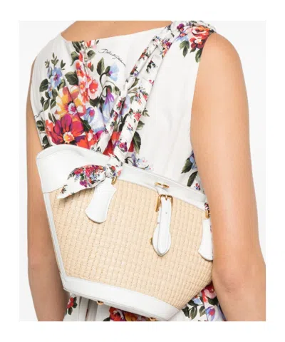 Dolce & Gabbana Borsa A Spalla Coffa Capri In Rafia Con Stampa Floreale Dolce E Gabbana In Brown
