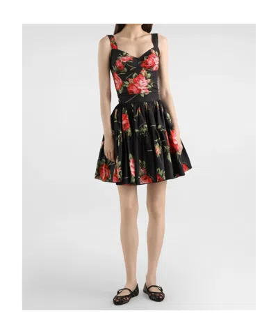 Dolce & Gabbana Top Nero In Seta Con Stampa Floreale Dolce E Gabbana In Multi
