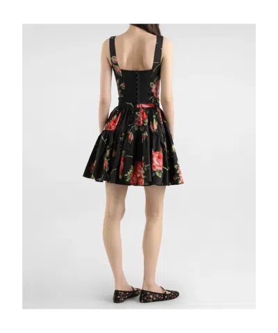 Dolce & Gabbana Top Nero In Seta Con Stampa Floreale Dolce E Gabbana In Multi