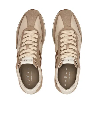 Hogan Low Top Sneakers Contrast Panel Rubber Sole In Neutral