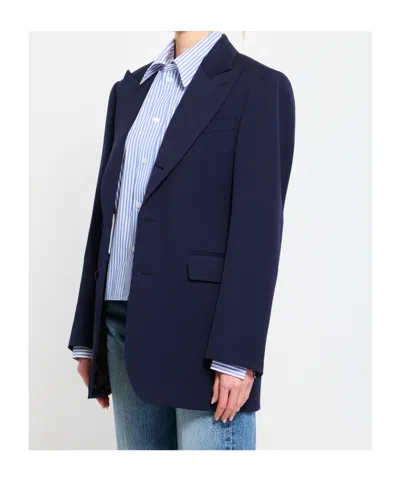 Celine Lapel Long-sleeved Blazer In Blue
