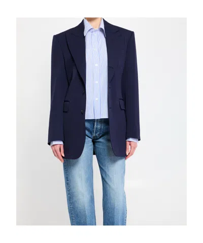 Celine Lapel Long-sleeved Blazer In Blue