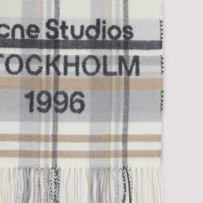 Acne Studios 1996 Fringed Checked Wool Scarf In Gray