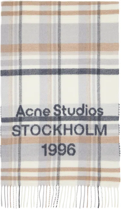 Acne Studios 1996 Fringed Checked Wool Scarf In Gray