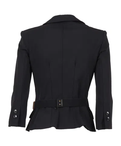 Elisabetta Franchi Jacket In Stretch Technical Fabric With Belt In Blue