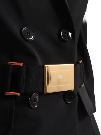 Elisabetta Franchi Jacket In Stretch Technical Fabric With Belt In Blue