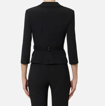 Elisabetta Franchi Jacket In Stretch Technical Fabric With Belt In Blue