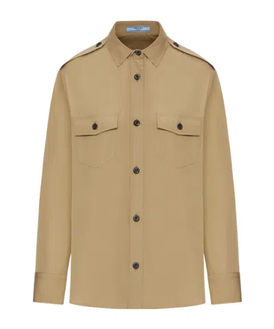 Prada Cotton Poplin Shirt Tailored Collar Button Epaulettes In Burgundy