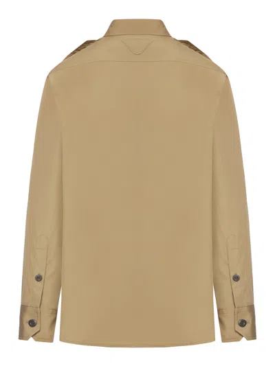 Prada Cotton Poplin Shirt Tailored Collar Button Epaulettes In Burgundy