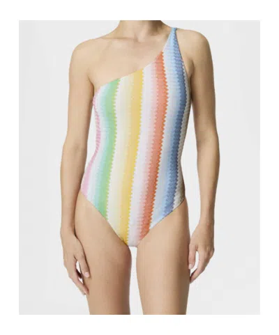 Missoni Mare One-shoulder Striped Metallic Crochet-knit Swimsuit In Multi