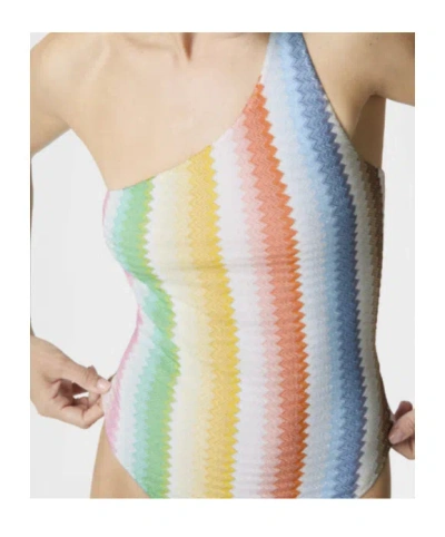 Missoni Mare One-shoulder Striped Metallic Crochet-knit Swimsuit In Multi