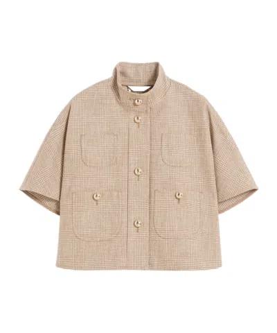 Max Mara Patterned Cotton Cloak In Brown