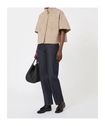 Max Mara Patterned Cotton Cloak In Brown