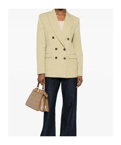 Etro Fitted Double-breasted Jacket With Paisley Pattern In Yellow