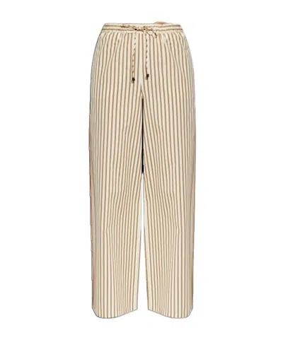 Max Mara Wide-fit Striped Cotton And Silk Canvas Trousers In Black