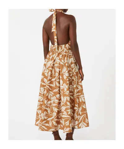 Max Mara Halterneck Printed Cotton Midi Dress In Brown