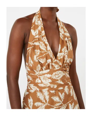Max Mara Halterneck Printed Cotton Midi Dress In Brown