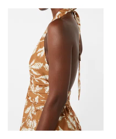 Max Mara Halterneck Printed Cotton Midi Dress In Brown