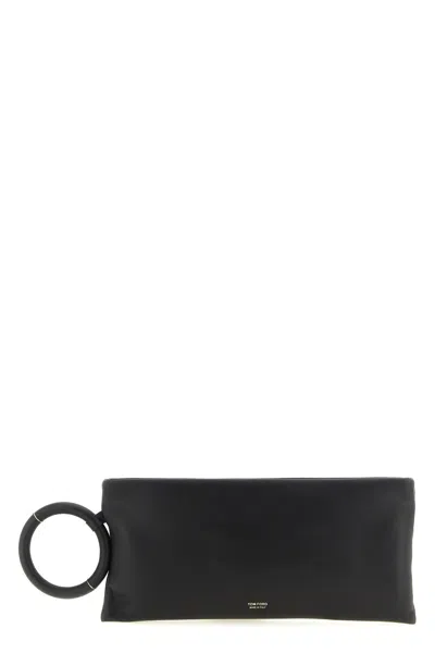 Tom Ford Aura Leather Clutch Bag With Lettering Logo On The Front In Black