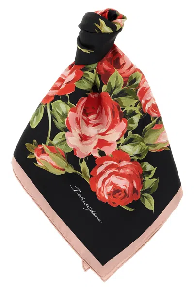 Dolce & Gabbana Women Multicolor Silk Square Scarf With All-over Floral Motif And Logo On The Front In Multi