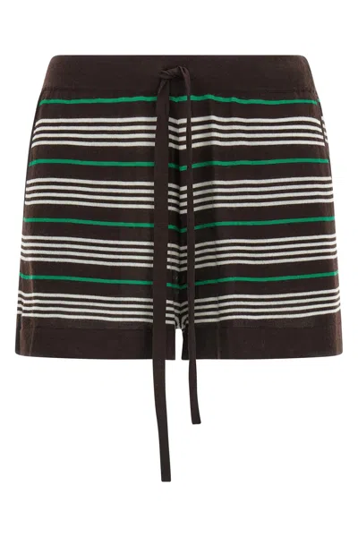 P.a.r.o.s.h Stripe Lounge Shorts Elastic Waistband Pockets In Brown