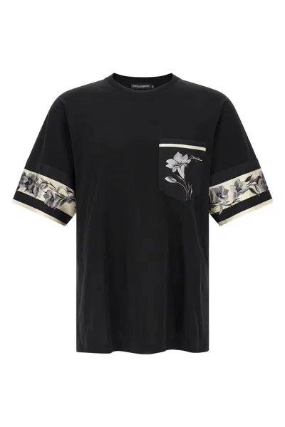 Dolce & Gabbana Cotton And Silk T-shirt With Print In Black